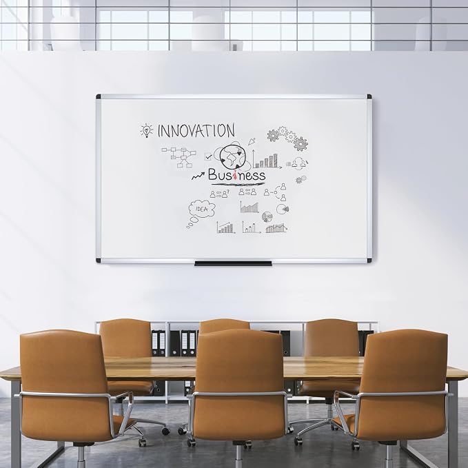 VIZ-PRO Dry Erase Board, 96" x 40" Large Magnetic Whiteboard for Wall | Silver Aluminum Frame, with Marker Tray, for School Office and Home
