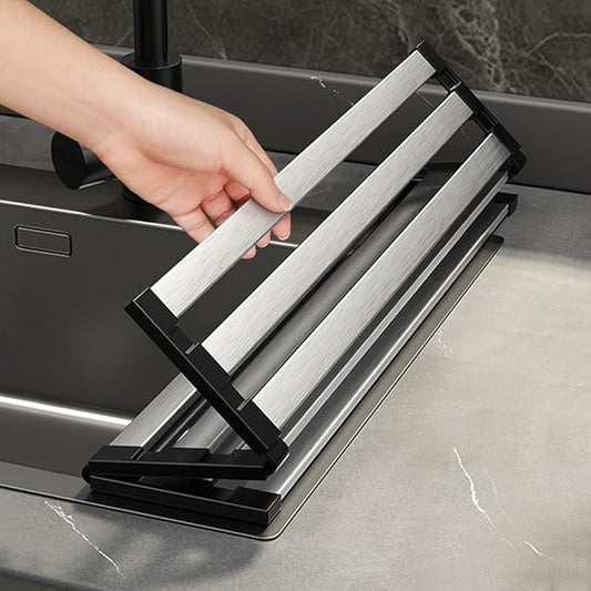 Roll Up Dish Drying Rack, Over Sink Stainless Steel Rack,Foldable Kitchen Sink Mat,Kitchen Sink Drain Rack Dish Storage Rack (17.72" H x 12.8" W)