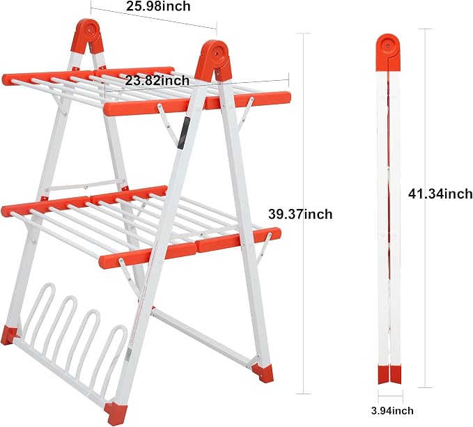 Electric Heated Clothes Drying Rack,Foldable Heated Garment Dryer with Timer Shut-Off Laundry Rack for Clothes Shoes Socks,Aluminum Alloy