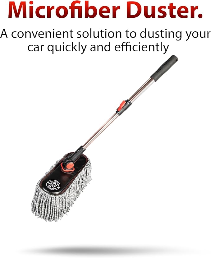 Adam's Polishes Microfiber Duster – Exterior Soft Premium Large Car Duster Kit Extendable Handle with Long Pole, Safe On Paint & Removes Dust, Pollen, Dirt, Cotton, Hair & More