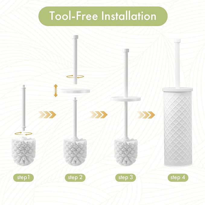 Toilet Bowl Brush and Holder Set 3 Pack with 6 Extra Brush Heads | Extra Long Handle with Splash Guard Cover, Tool-Free Installation, Bathroom Space-Saving, Cleaner Sets for Apartments, RV (White)