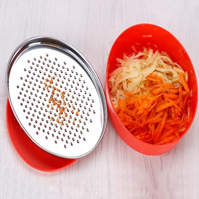 Cheese Grater with Container and Lid, Stainless Steel Grater Box Set, 7.09 x 2.76 in, Red, 2 Blades, Multi Purpose Kitchen Grater for Cheese, Vegetables, Ginger and Citrus