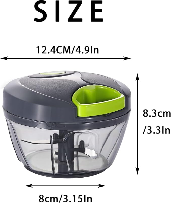 Manual Food Processor - Pull String Hand Chopper for Kitchen - Handheld Vegetable & Salad Cutter - Portable Garlic Mincer & Onion Dicer - Compact BPA-Free Stainless Steel Veggie Slicer - 500ml