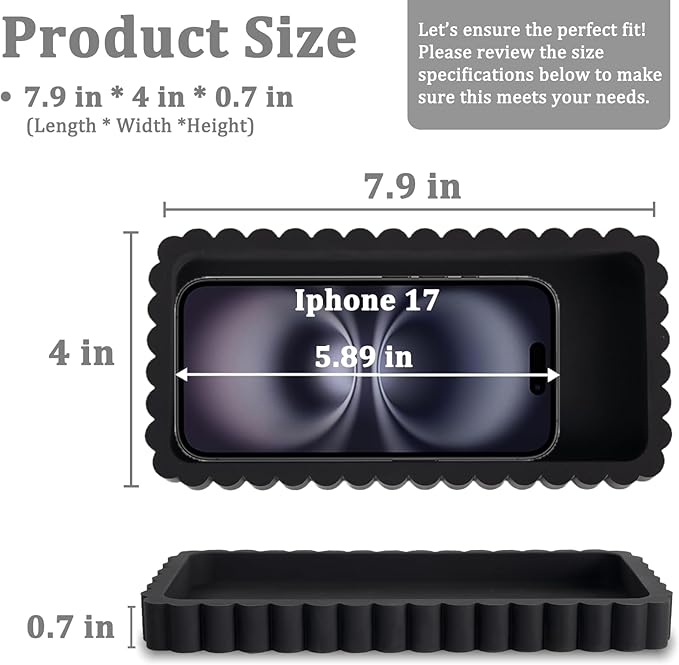 Small Silicone Bathroom Vanity Tray, Sink Caddy for Dish Soap Dispenser, Sponge Holder for Kitchen Sink, Rectangle Bathroom Countertop Organizer for Perfume, Jewelry, Candle (7.9” * 4”, Black)