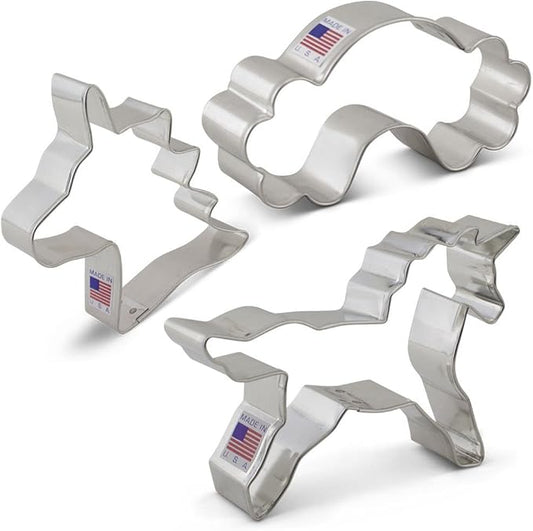 Ann Clark Unicorn 3-Pc. Cookie Cutter Set, Made in USA, Rainbow, Unicorn Body & Head