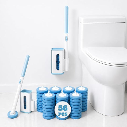 RV Toilet Brush & Holder, Wall Mount Toilet Cleaner, 56 Cleaner Refills | Hands-Free Toilet Bowl Wand Kit, Disposable Toilet Bowl Cleaner Wand, Compact Design, for RV Camper & Small Bathroom