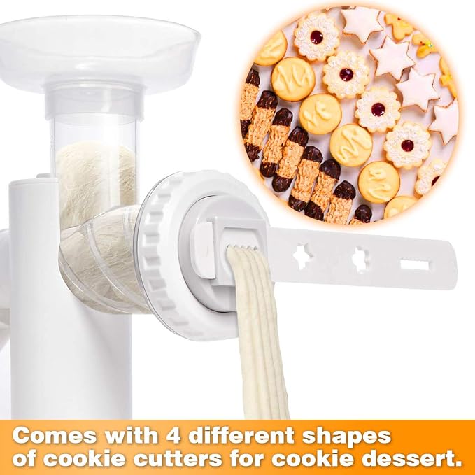 LHS Manual Meat Grinder, Heavy Duty Meat Mincer Sausage Stuffer,Hand Grinder with Stainless Steel Blades for Meat, Sausage, Cookies, Easy to Clean(3 in 1,White)