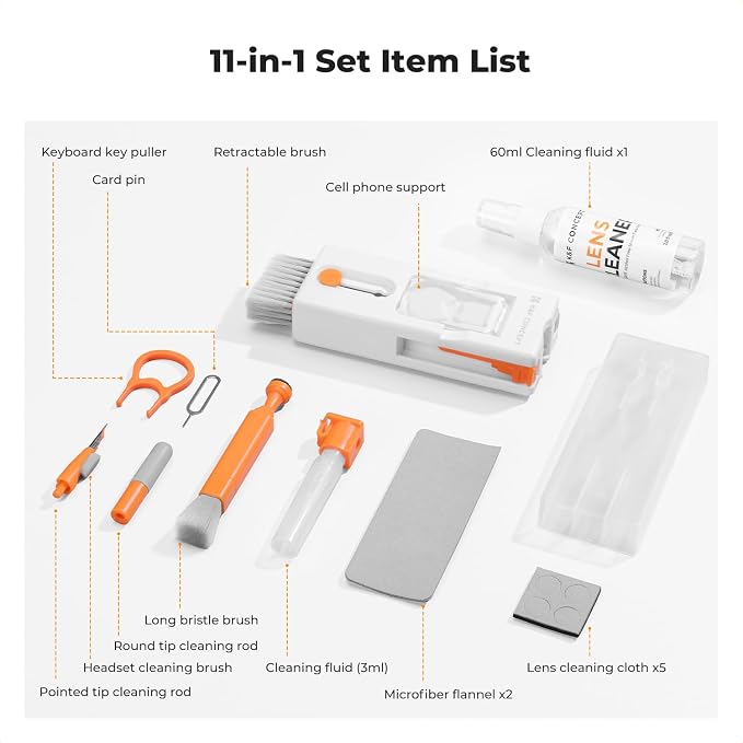 K&F CONCEPT Newly Upgraded 11-in-1 Keyboard Cleaning Kit，Multi-Device Tool | Remove Dirt In Crevices and Holes,Clean Oil and Fingerprints,Safe Mild Cleaner Has Anti-Stain Power,Protects Coatings,MM01