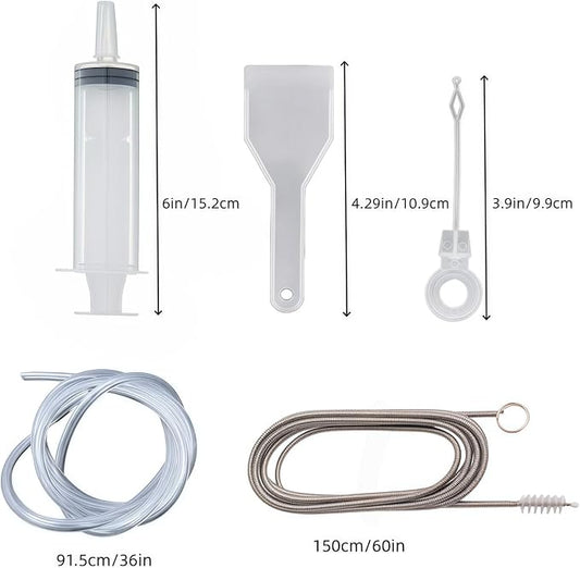 10 PCS Refrigerator Drain Cleaning Tool Include 1.5m Flexible Refrigerator Scrub Brush Flexible Feeding Tube Brush,Syringe Shovel Plug Rod, Water Dispenser Cleaning Kit
