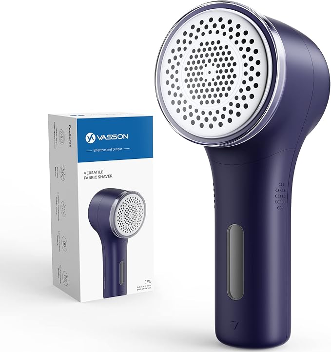 VASSON Fabric Shaver, Sweater Shavers to Remove Pilling, High-Perf Defuzzer, Rechargeable Electric Lint Shaver for Fuzz and Lint Balls from Clothing, Upholstery, Bedding (Blue) | Upgraded Battery Life & Type-C Fast Charge，2-Speed Fuzz Remover