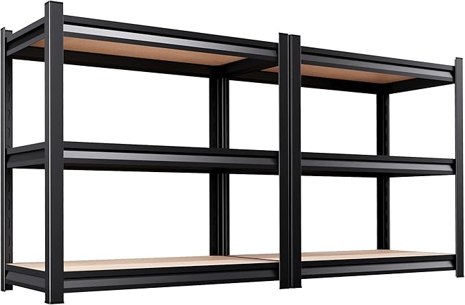2 Pack Garage Shelving Heavy Duty Storage Shelves, Metal Adjustable Shelving Unit, Utility Garage Organizer Shelf for Basement, Pantry, Kitchen, Warehouse, 33.5" Hx35.4 Wx15.7 D, Black