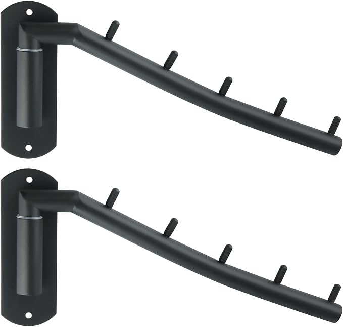 Alise Swing Clothes Hanger Rack,Black Garment Racks Wall Mounted(2P) | Clothes Bar-Hanger Hooks Heavy Duty Swivel Drying Rack Clothing Hanging System Closet Storage Organizer
