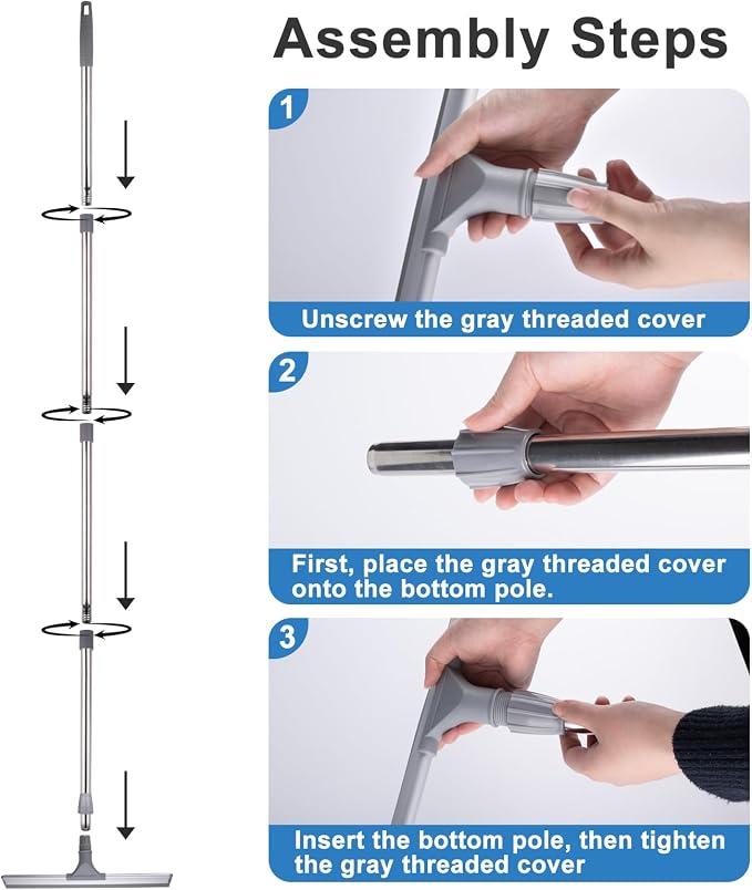 Floor Squeegee, Squeegee Broom for Floor with 62" Long Handle, Shower Squeegee for Tile Shower Walls,Garage, Deck, Bathroom, Glass,Window, Concrete Floor (17.3")