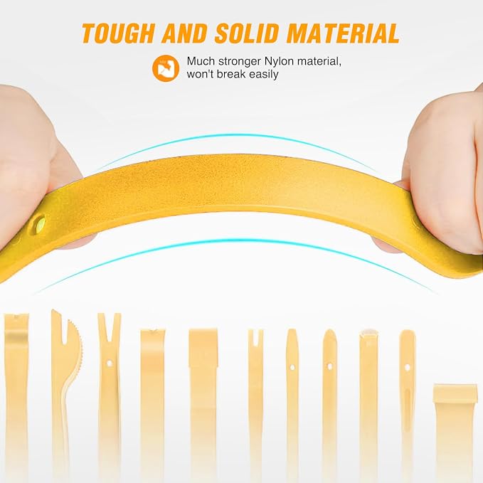GOOACC 13PCS Nylon Trim Removal Tool Set | for Bumper Fastener Rivet Clips Car Door Clip Panel Audio Video Dashboard Dismantle Yellow