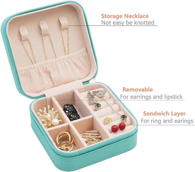 TRODANCE Mini Jewelry Travel Case, Small Portable Jewellry Organizer Box Portable Display Storage Box for Rings Earrings Necklaces, Gifts for Girl, Women, Wedding, Birthday, Mom, Mother's Day (Blue)