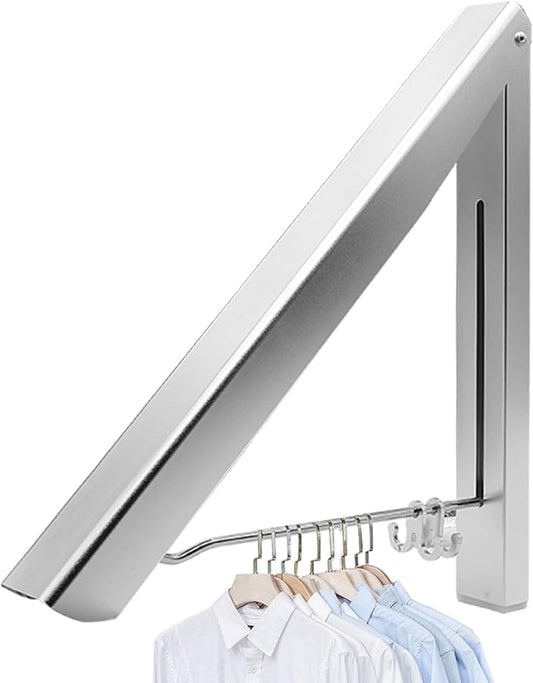 Drying Racks for Laundry Foldable, Wall Mounted Clothes Drying Rack | Retractable Clothes Folding Indoor, Aluminium, Home Storage Organizer Wall Hanger for Clothes (Silver)