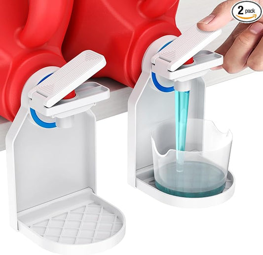 KMOUANTS 2 Pack Laundry Detergent Dispenser Cup Holder, Nozzle button upgrade，Easily No More runny or Messy Laundry Detergent, Laundry Cup Holder and drip Tray Room Organization and Storage