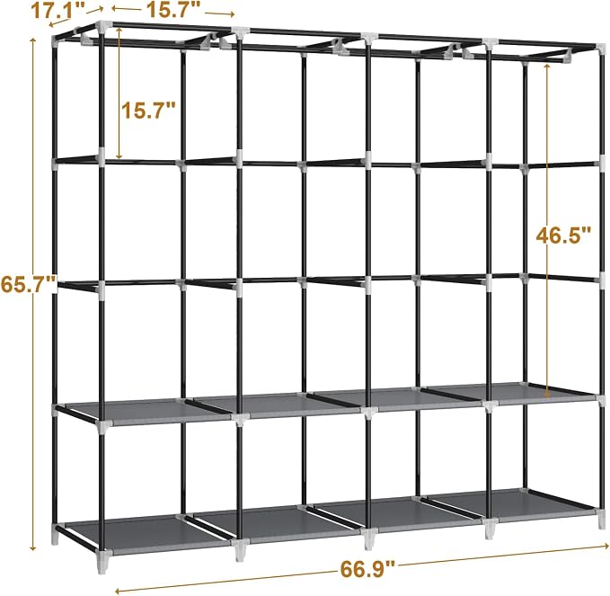 67" Portable Wardrobe Closet for Hanging Clothes, 8 Shelves 4 Rods & Cover