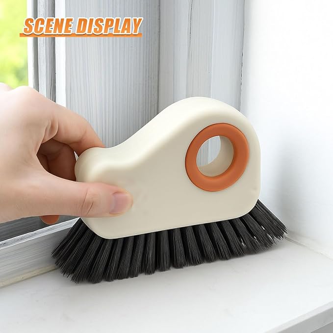 YoRise 2 in 1 Car Groove Cleaning Brush, Multifunctional Hard Bristle Car Window Track Cleaner Tool with Hidden Scraper, Universal Auto Door Crevice Cleaning Accessories for Window Sill(Orange-2PCS)
