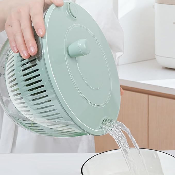 Salad Spinner 5.3 Qt Vegetables Fruits Washer Dryer with 5 Stainless Steel Blades for Chopping Slicing Shredding Pasta and Greens (Green)