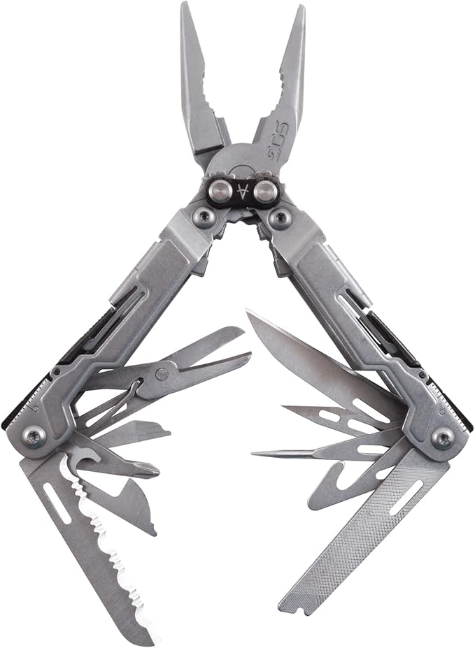SOG PowerPint Mini Compact Stainless Steel Multi-Tool |18 Lightweight Specialty Tools & SOG Multitool Pliers Pocket Knife, Stone Wash | 18 Locking Tools, Compound-Leverage Needle-Nose Pliers, Magnetic 1/4 Hex Bit Driver, 5 Length, 4.2 Oz, Stonewash Finish