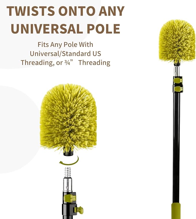 2 Pack Screw on Webster Cobweb Duster Head for Pole,Spider Web Remover Brush, Cobweb Duster Head Attachment,Fits Standard 3/4 inch Threaded Poles(Big, Green)