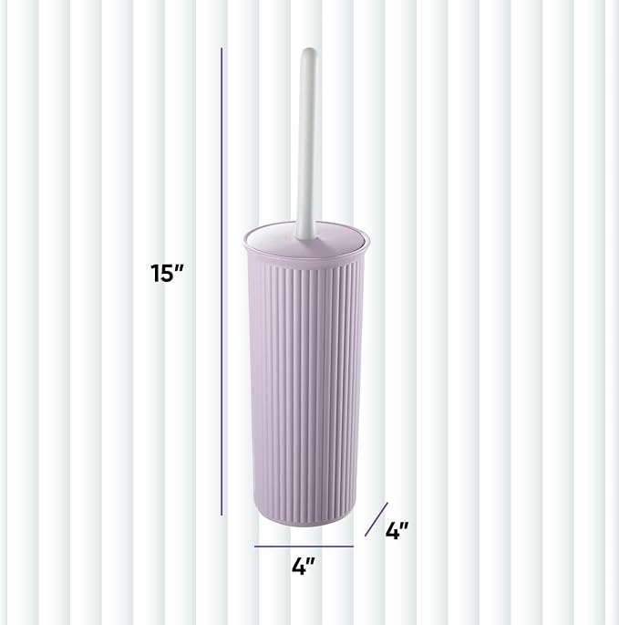 Superio Ribbed Collection Toilet Bowl Brush and Holder Set, Decorative Plastic Bathroom Toilet Brush with Holder, Toilet Cleaner Scrubber, Lilac - 2 Pack