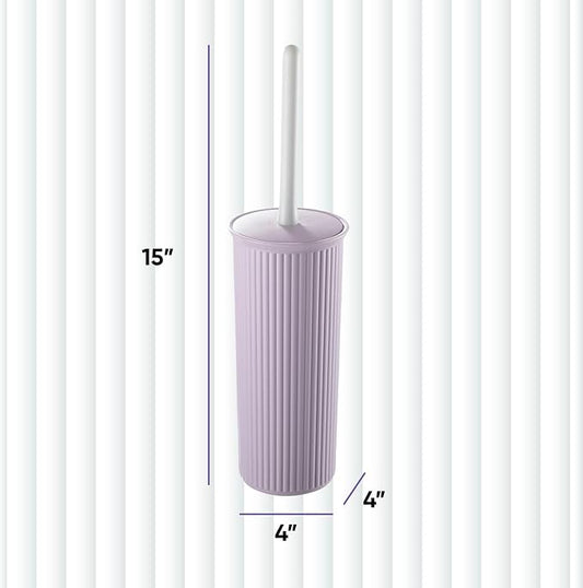 Superio Ribbed Collection Toilet Bowl Brush and Holder Set, Decorative Plastic Bathroom Toilet Brush with Holder, Toilet Cleaner Scrubber, Lilac - 2 Pack