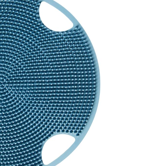 Boie USA Flat Body Scrubber - Soft Silicone-Like Exfoliating Shower Scrubber & Body Cleansing Brush - Stick-to-Wall Loofah Replacement - Antimicrobial Exfoliator for All Skin Types (Blue)