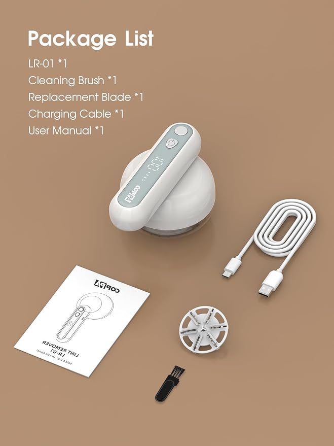 COPPA Lint Remover, LR-01 Remove Fuzz Lint USB-C Rechargeable 6 Blades & 3 Speed Mode Shut-Off Protection Portable Fuzz Remover with Battery Display for Clothing Furniture Curtain