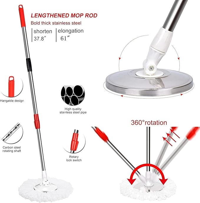 Spin Mop Replacement Handle 360 Degree Spin Mop Pole Handle Replacement Rotating Telescopic Stick for Head Replace Spinning Household Cleaning Accessories for Home