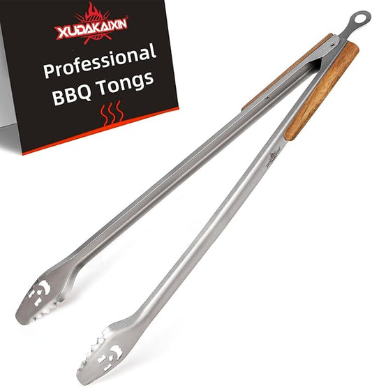 XUDAKAIXIN Fire Pit Tongs 32-inch Super Long for Loading Wood,BBQ with Extended Luxurious Acacia Handle for Fire Pits, Fire Rings,Campfires, and Fireplaces, Outdoor or Indoor ﻿