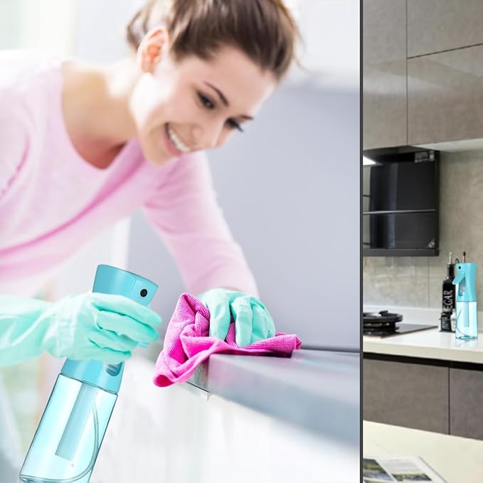 3 Pack Spray Bottles, Continuous Spray Bottle, Fine Water Mist Spray Bottles for Hair, 2-Pack 6.8 OZ (200 ML) and 1oz 30ml Travel Spray Bottle Mister for Cleaning,Plants,Barbers,Blue