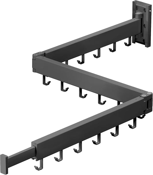 ZdwCyl Clothes Drying Rack,Laundry Drying Rack Wall Mount, Space Saver Clothes Rack,Retractable,Collapsible(Tri-Fold), for Balcony,Laundry,Bathroom, Dark Grey Color,3z-g02