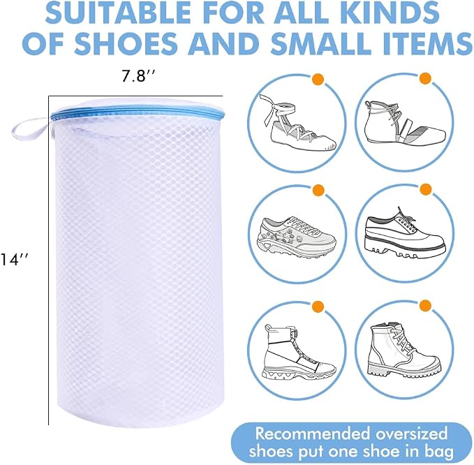 2 Pack Shoes Wash Bags,Shoe Washing Machine Bag,shoe laundry bag for washing machine，Honeycomb Mesh Laundry Bags with Zipper for Sneakers,Running Shoes,Sock,Bras,Delicates and Toys（14 in x 7.8 in）