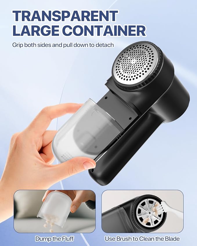 Rechargeable Lint Shaver, Lint Remover with LED Light,3 Extra Blades | 3-Speeds Sweater Shaver with LED Display, Electric Fabric Shaver for Clothing & Furniture, Type-C Fast Charging Port - Black