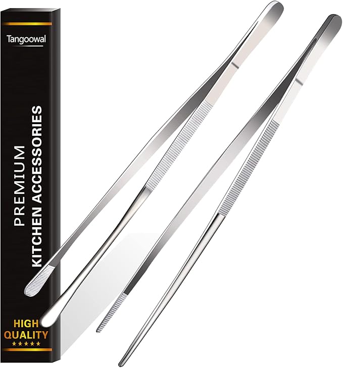 2 Pcs 12-Inch Fine Tweezer Tongs,Extra-Long Stainless Steel Tweezers Tongs