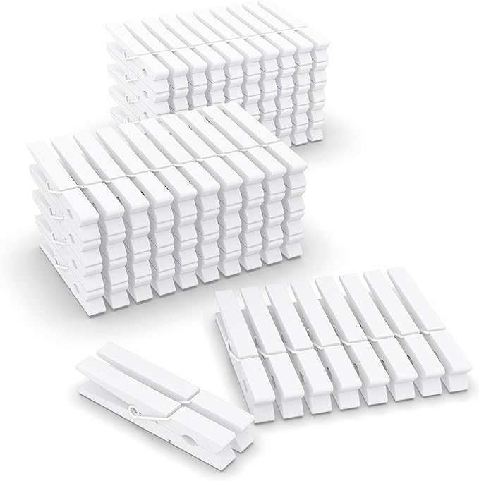 100 Pcs White Clothes pins - 2.9 Inch Wooden Clothespins Cheer Clips | Vibrant for Crafts Classroom Decorations Clothing Pictures Laundry Solid Wood No Splinters Fade‑Proof