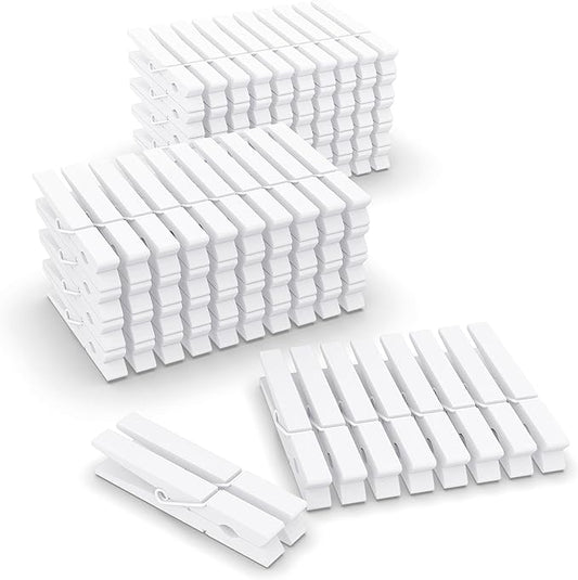100 Pcs White Clothes pins - 2.9 Inch Wooden Clothespins Cheer Clips | Vibrant for Crafts Classroom Decorations Clothing Pictures Laundry Solid Wood No Splinters Fade‑Proof