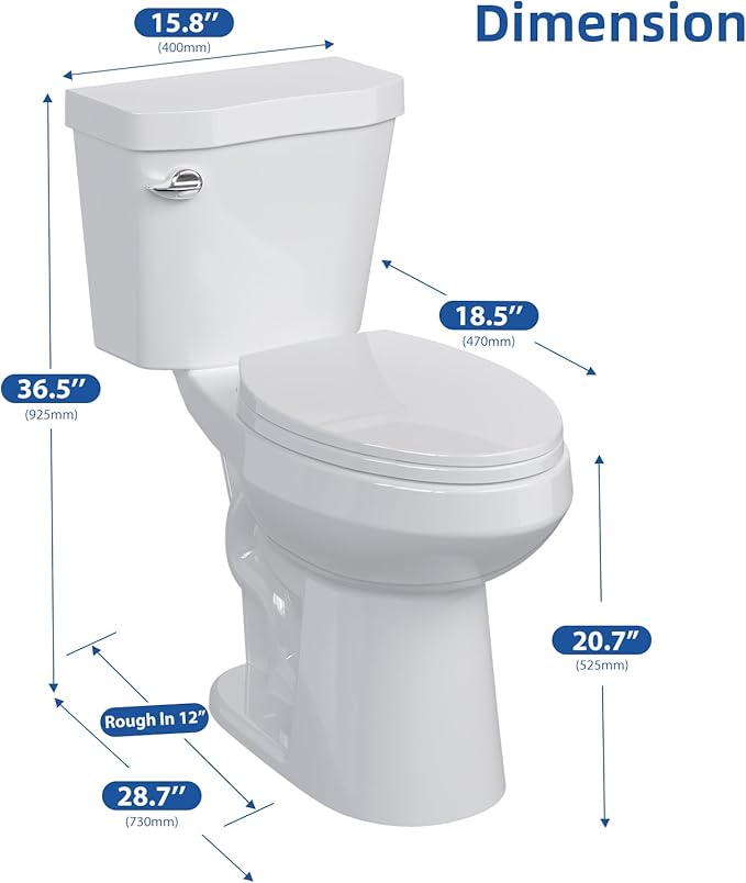 Two-Piece Toilets for Bathrooms, Comfort ADA Toilet with 19" Height, Elongated with Soft Close Seat, Power Flush 1.28 GPF