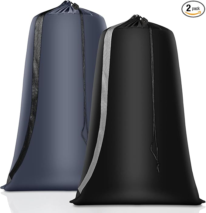 Coomee Heavy Duty Laundry Bag, 2 Pack XL Nylon Laundry Bags with Straps | Extra Large Laundry Bags, Drawstring Closure, Washable Large Dirty Clothes Organizer, Travel Bag Fits a Laundry Hamper