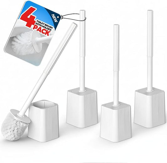 FORASTO 4Pack Toilet Bowl Brush and Holder Set - Toilet Scrubber Brush,Cleaning Brush,Bathroom Decor,Household Essentials,Cleaning Supplies,Home Essentials,White | Plastic & Bristles, 4-Pack Brush Combo, Drip-Free Holder, Bathroom Corner Storage, White...