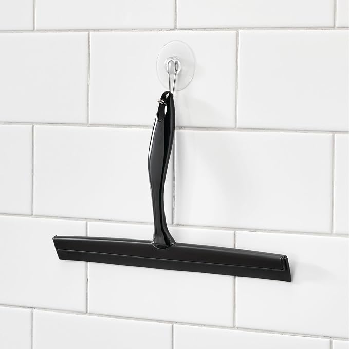 iDesign Bathroom Shower Squeegee, Black/Clear | Wall Hook Included
