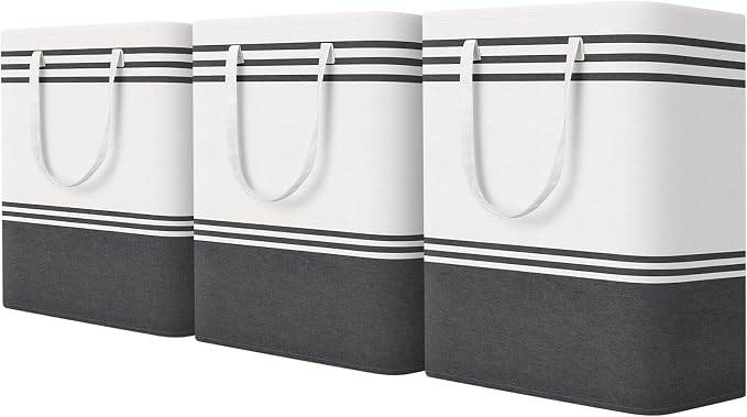 TranquilRelax 3-Pack Laundry Basket, Laundry Hamper, Grey-125L | Freestanding＆Water-Resistant Laundry Hamper, Collapsible Tall Clothes Hamper with Carry Handles for Clothes, Laundry Basket