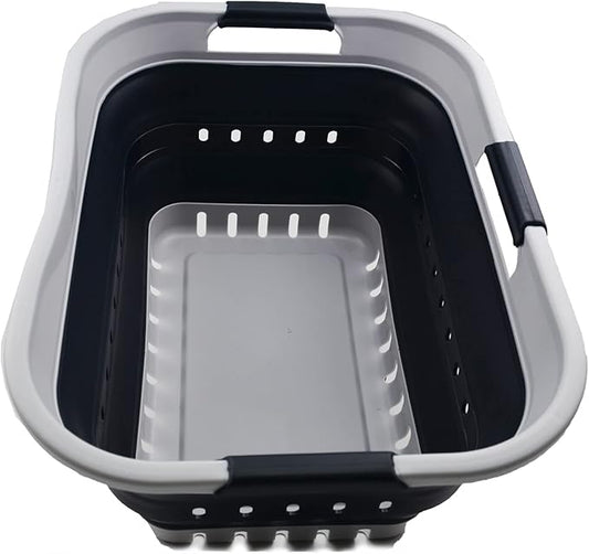 SAMMART 30L (8 gallon) Collapsible 3 Handled Plastic Laundry Basket - Foldable Pop Up Storage Container/Organizer - Portable Washing Tub - Space Saving Hamper/Basket (Grey/Slate Grey)