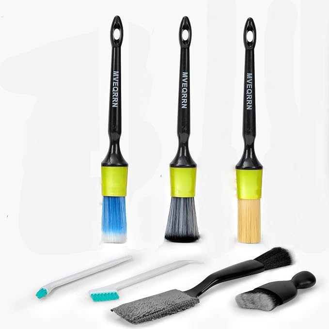 MVEQRRN 7PCS Car Detailing Brush Set,Boars Hair Detail Brush kit(Green) | Ultra Soft No Scratch, Car Dust Brush,Car Detailing Brushes Kit, Detail Brushes Car Detailing for Interior Exterior