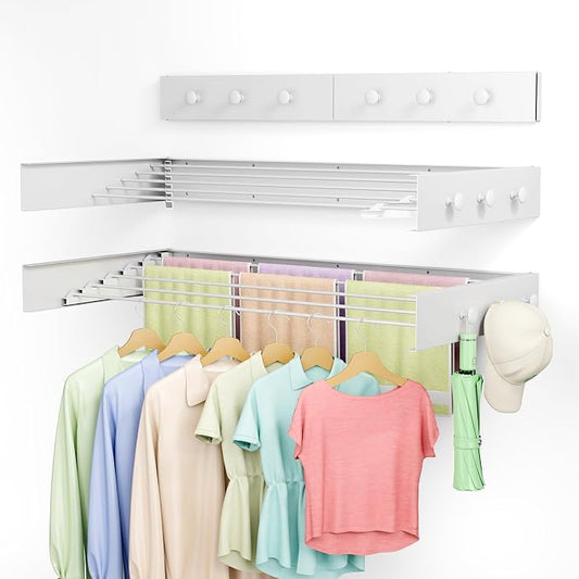 Extra Wide 40" Wall Mounted Clothes Drying Rack, Foldable Laundry Rack with 5 Thickened Rods, Heavy Duty 60 lb Capacity, Stainless Steel Space Saving Rack for Indoor and Balcony