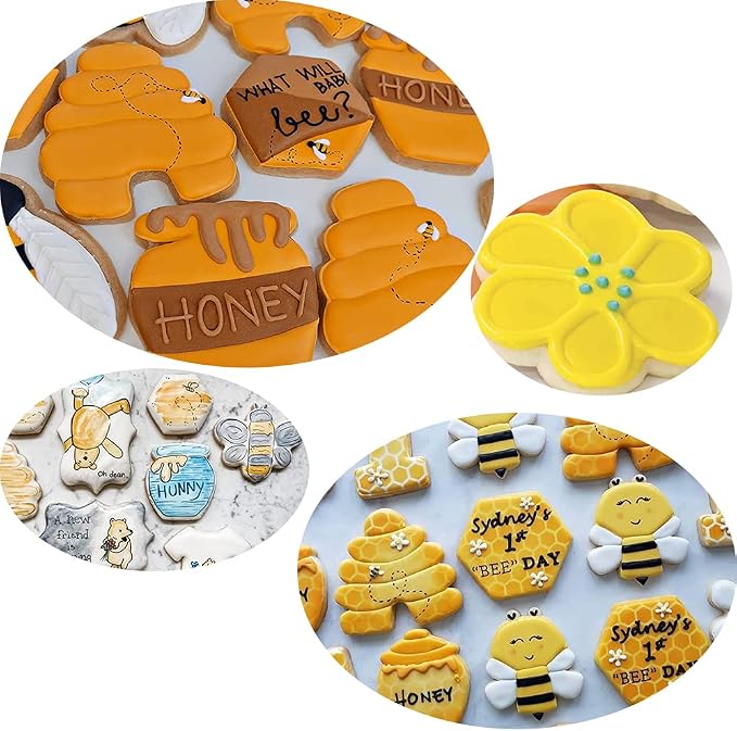 6Pack Bee Cookie Cutters Set, Beehive,Honey Jar,Winnie the Pooh,Flower Shapes Stainless Steel Biscuit Molds for Honey Bee Party Baking Muffins Sandwiches Cake Fondant Birthday Decoration