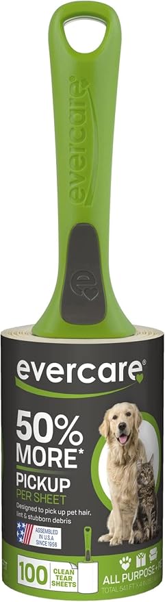 Evercare All Purpose Pet Hair Lint Roller,100 Sheets – Reusable Sticky Roller for Pet Hair,Cat & Dog-Hair Remover,Lint Remover,Pet-Hair-Remover for Furniture,Clothing & Cars,(Pack of 6)