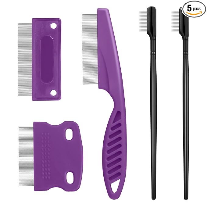 Fullhawl 5 Pieces Dog Eye Combs Tear Stain Remover Combs Pet Grooming Comb for Small Dogs Gently Removing Eye Mucus and Crust (Purple, Black)